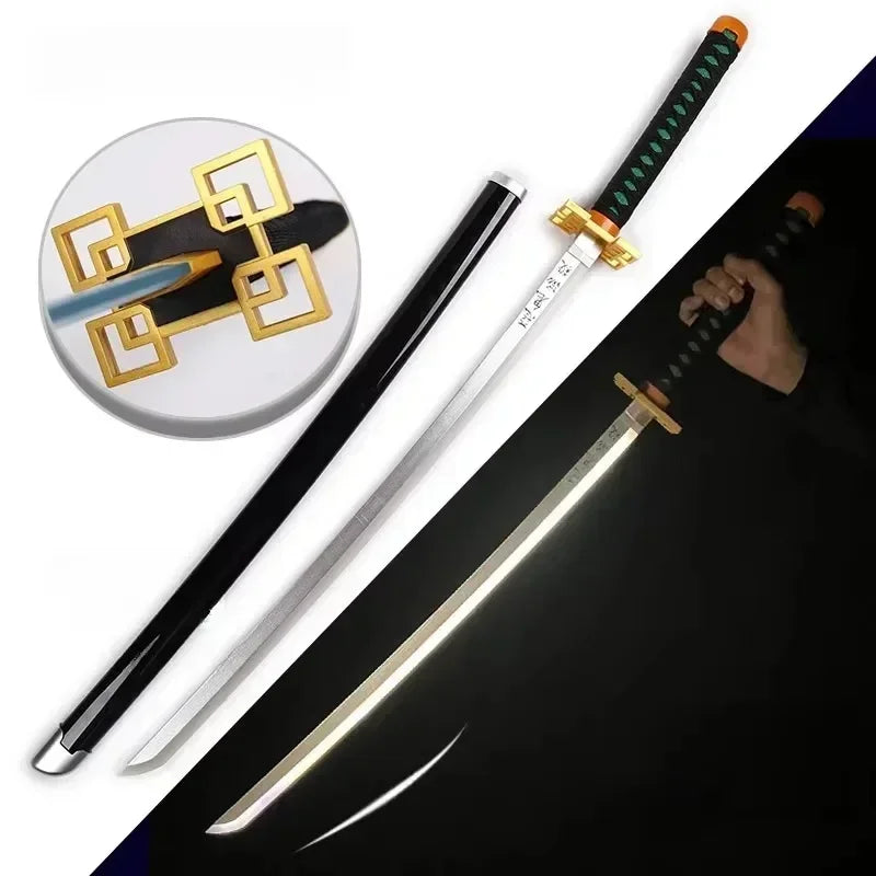 Demon Slayer Glow Katana Set LED Sword Sabre Blade Ninja Knife Safe Unsharpened Decorative Cosplay Display Photo Prop
