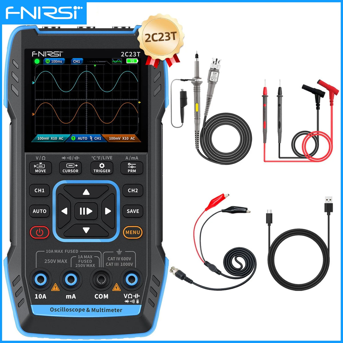 FNIRSI 2C23T 2C53T Upgrade 50MHz Handheld Digital Oscilloscope Multimeter Signal Generator  3 in 1 Dual Channel Automotive Tools