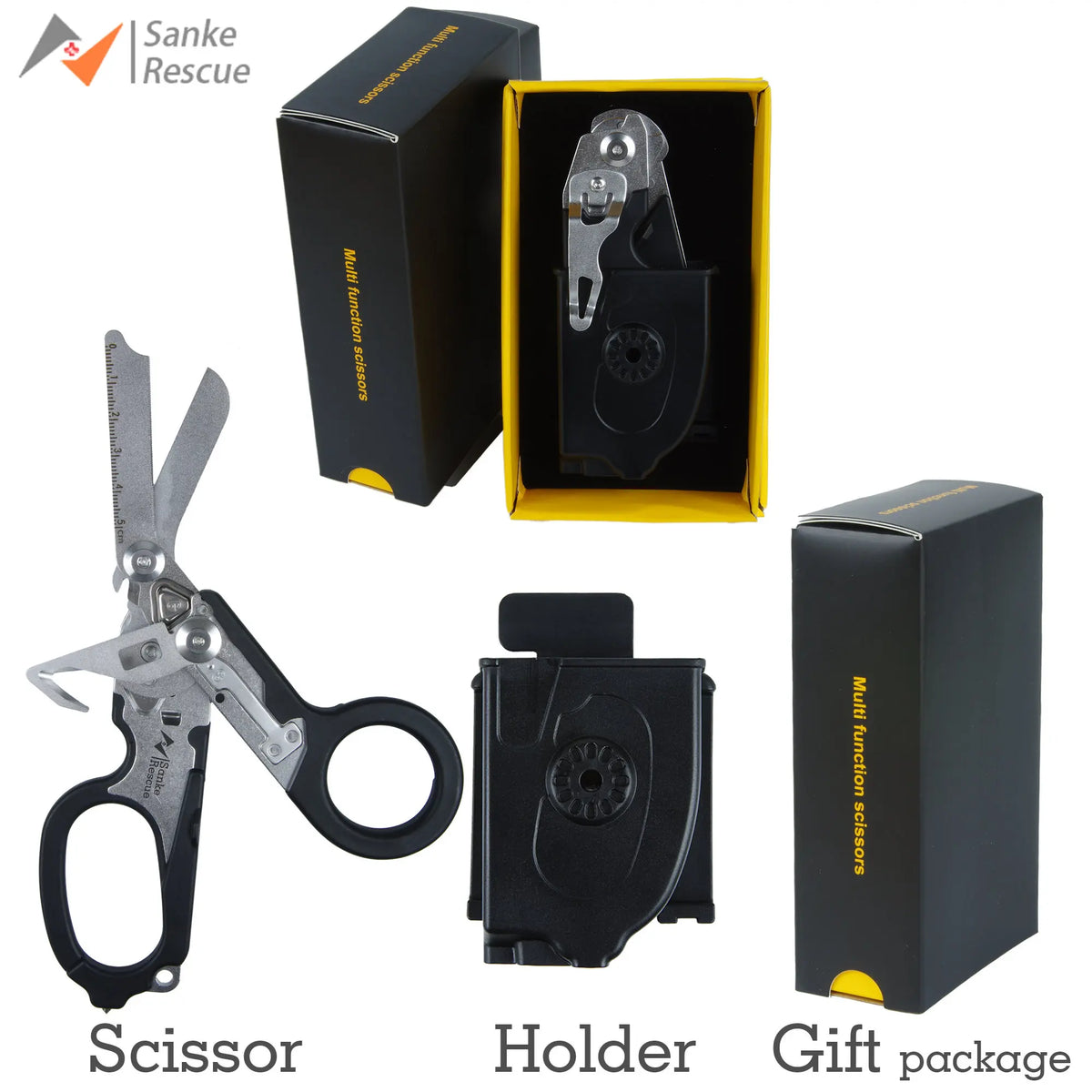 Sanke Rescue Trauma Shears Emergency Scissors Tool Stainless Steel Foldable Trauma Shears with Strap Cutter Glass Breaker EDC