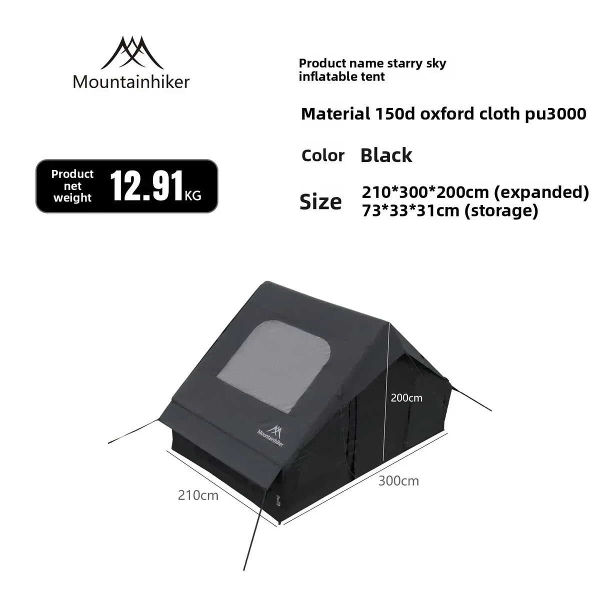 12m² The MOUNTAINHIKER Inflatable Tent, Equipped with Storage Bags and An Air Pump, Is Ideal for Outdoor Hiking Activities Tent
