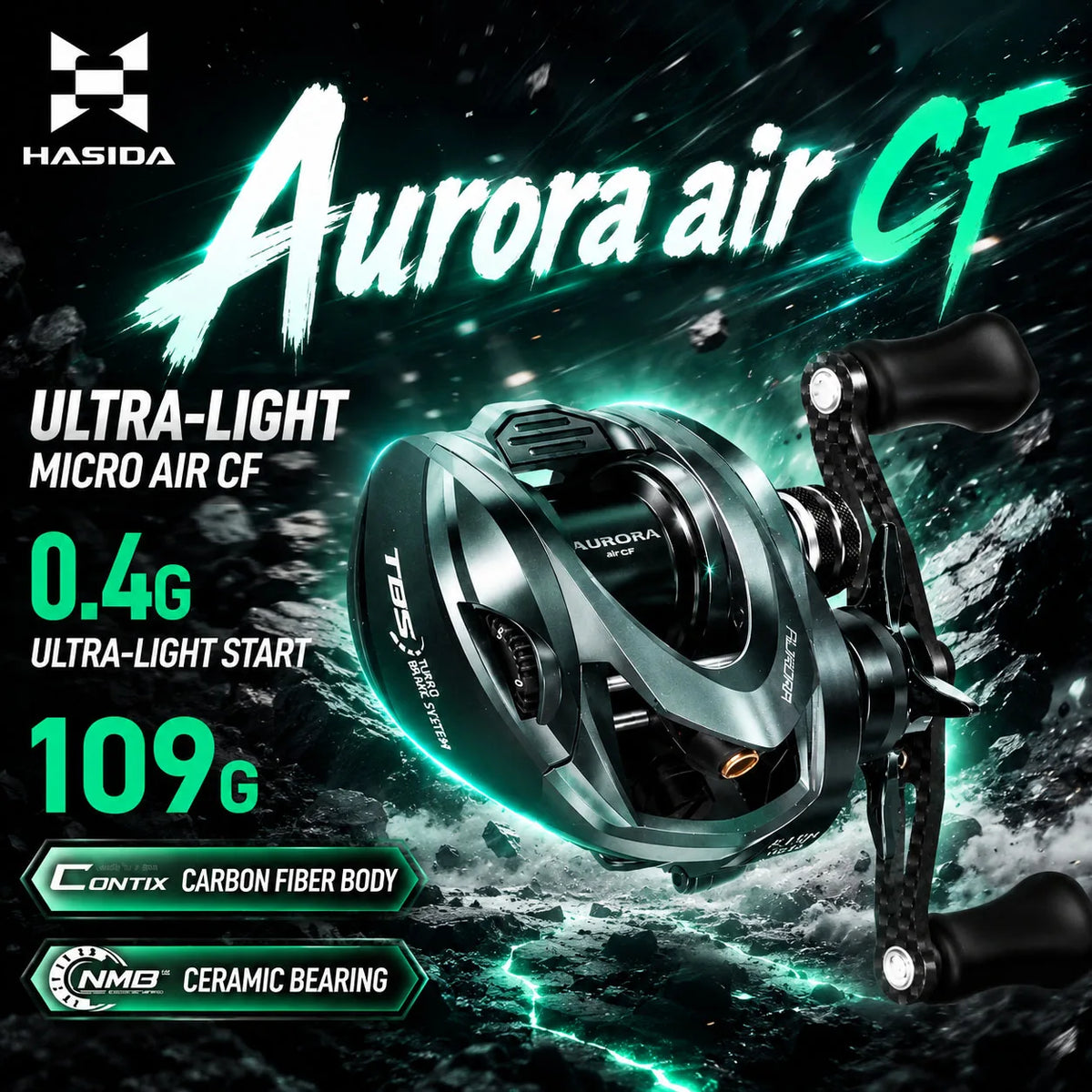 HASIDA Aurora AirCF Carbon BFS Baitcasting Fishing Reel NMB SIC BB 109G Ultralight Reel 3D Suspension Magnetic Brake