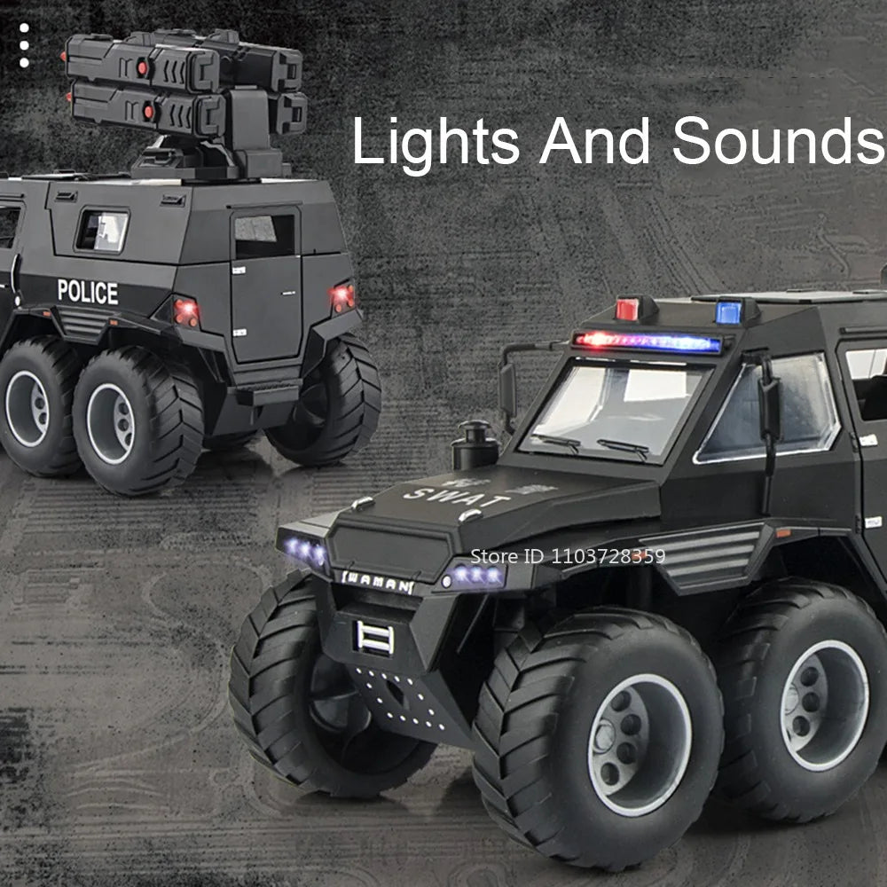 1:24 Scale Avtoros Shaman Police Car Model Toys Alloy Diecast Off-road Vehicle Sound Light Doors Opened Pull Back for Kids Gifts