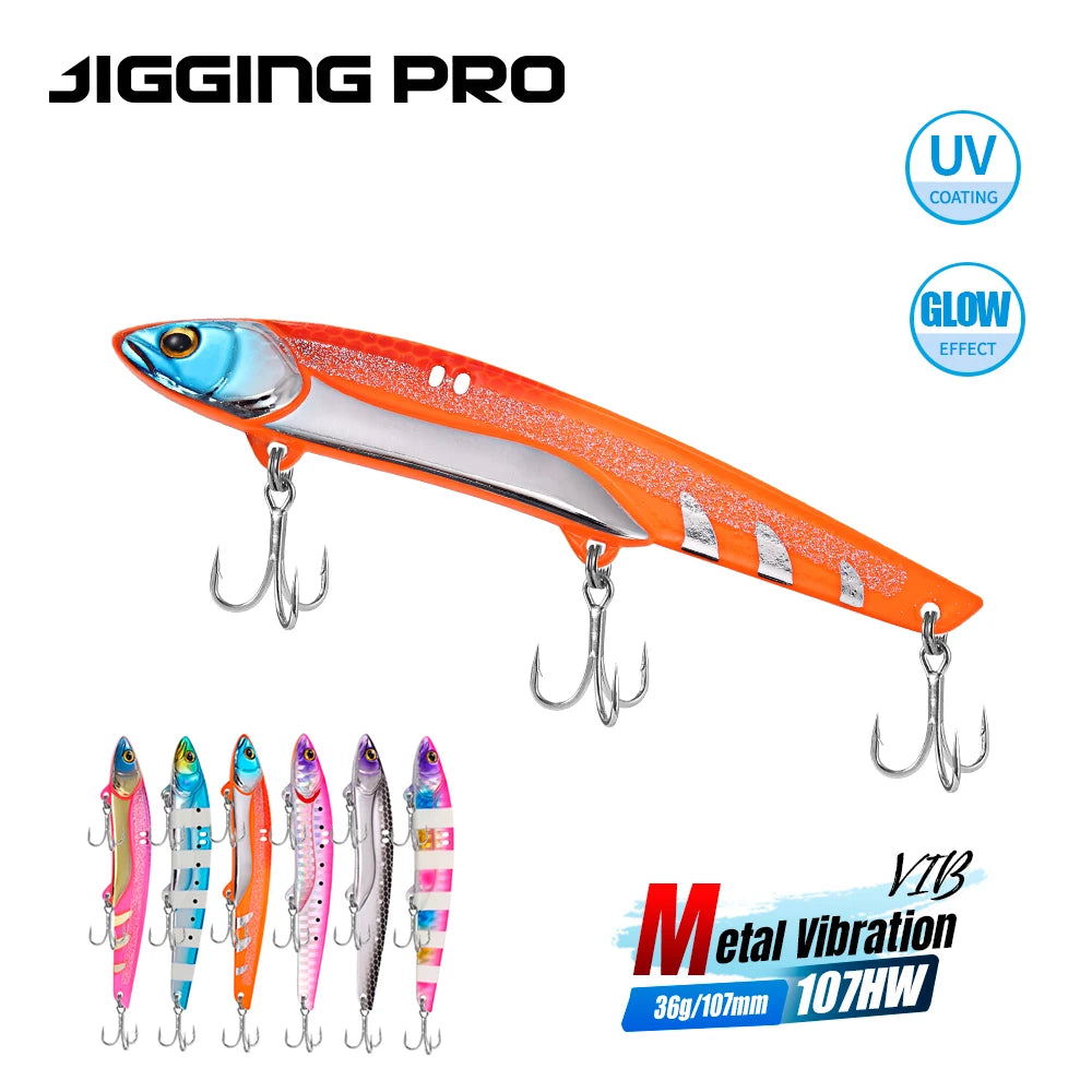 JIGGING PRO  Metal VIB Fishing Lure 107mm 36g Long Cast Three Hooks Spinner Spoon Sea Fishing Hard Baits For Bass Metal Jigging