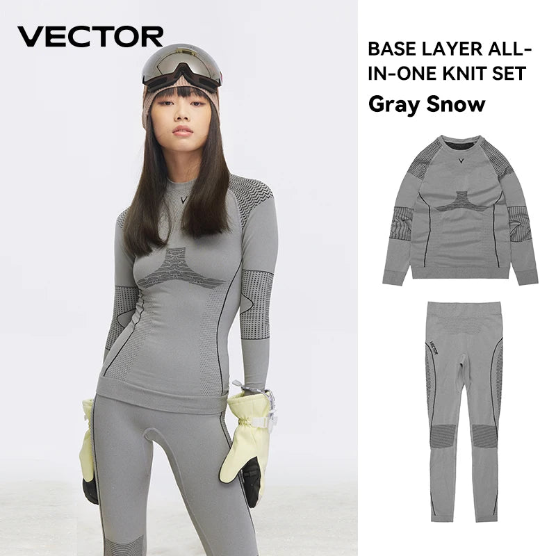 VECTOR Men Women Ski Thermal Underwear Sets Quick Dry Functional Compression Tracksuit Tight Snowboarding Tops and Pants Adult