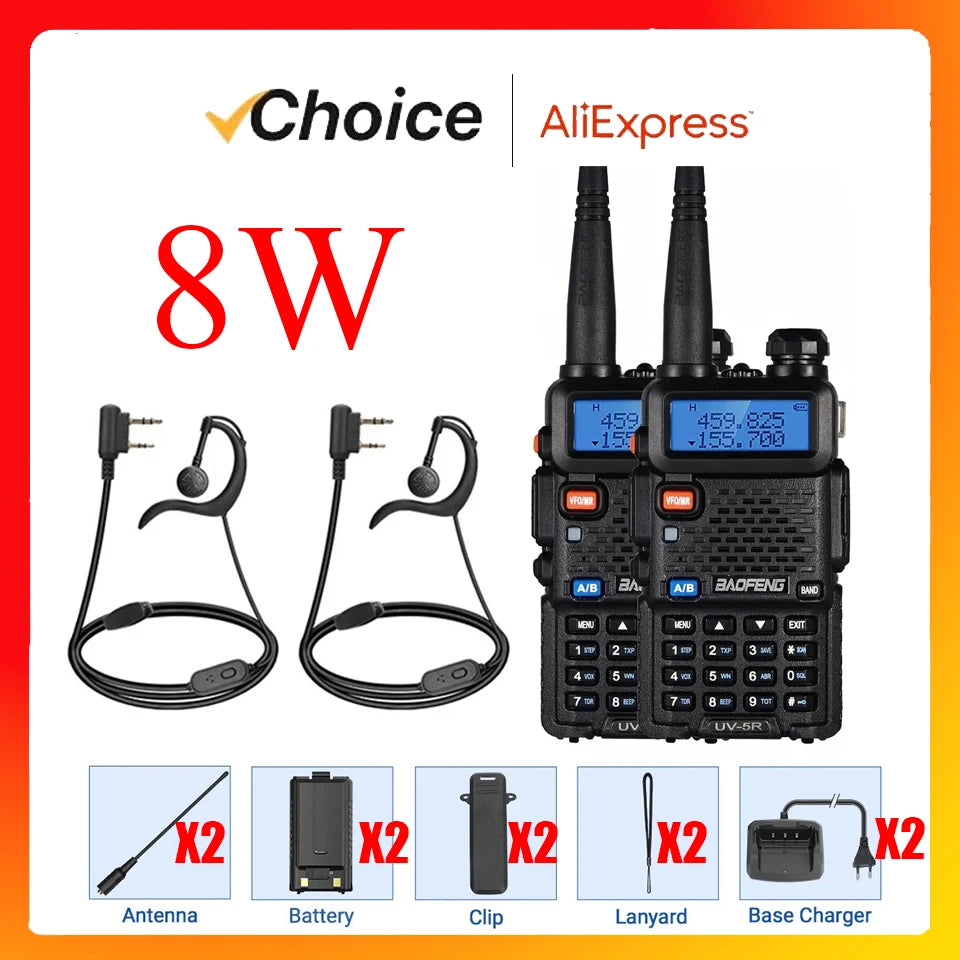 2pcs BAOFENG  5W 8W High Power Dual Band Two Way Radio Long Range Handheld Portable Walkies Talkies For Hunting