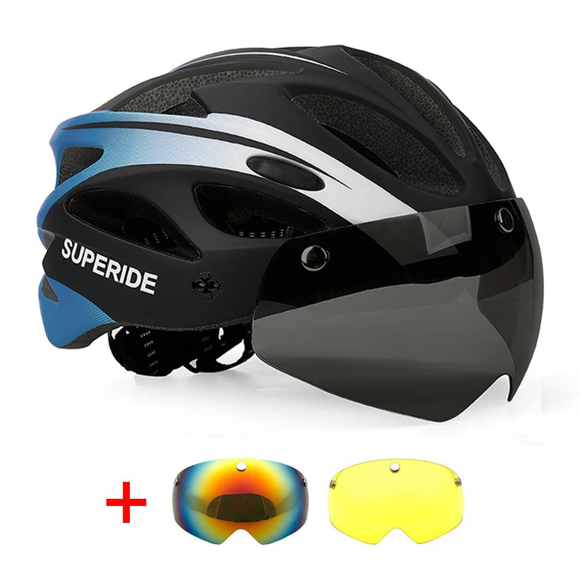SUPERIDE Rechargeable Road Bike Helmet Men Women Cycling Helmet with Visor & Rearlight Sports MTB Bicycle Helmet with Goggles