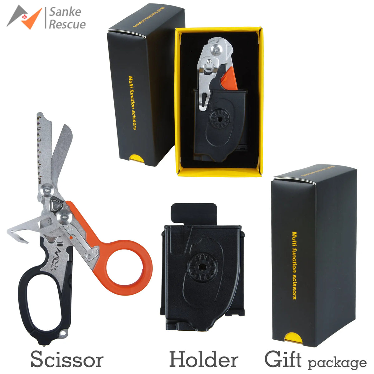 Sanke Rescue Trauma Shears Emergency Scissors Tool Stainless Steel Foldable Trauma Shears with Strap Cutter Glass Breaker EDC