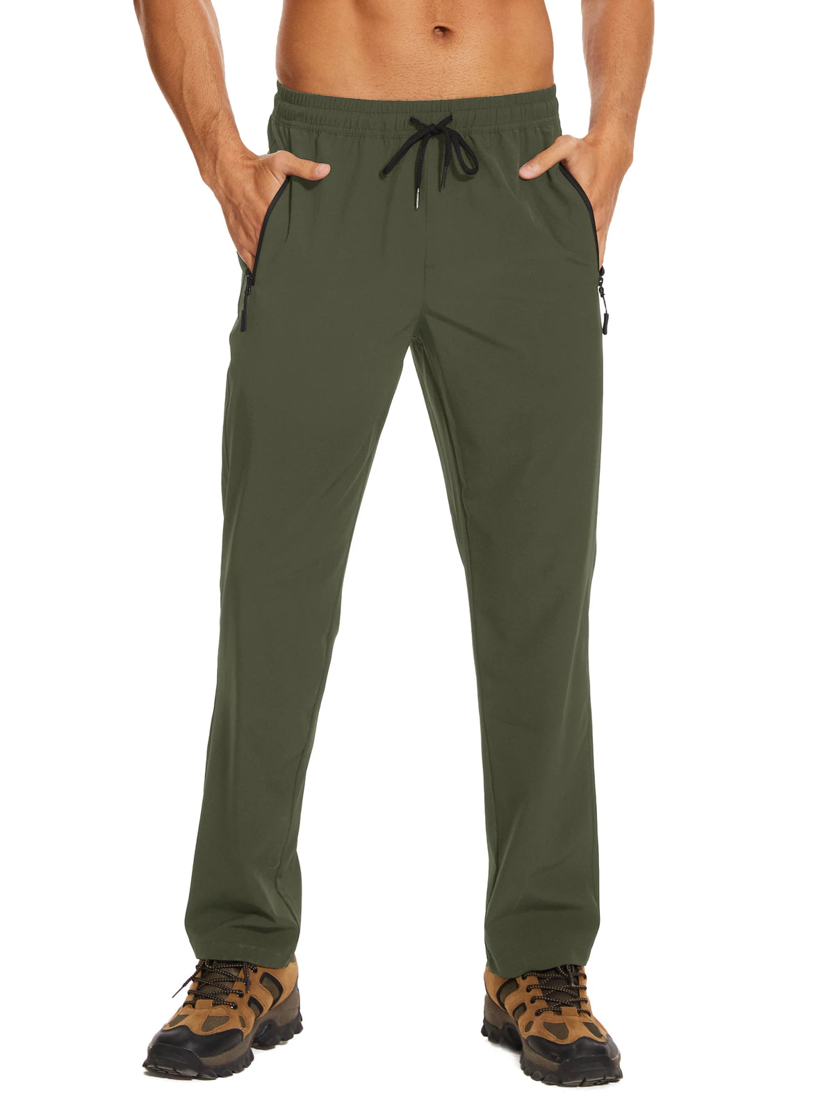 TACVASEN Summer Quick Dry Pants Mens Zip Pockets Elastic Waist Pants Hiking Jogging Running Pants Fashion Gym Fitness Trouser