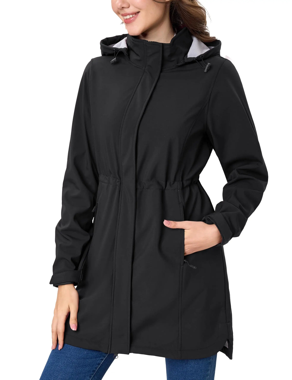 TACVASEN Womens Warm Fleece Lined Softshell Jackets Winter Long Jackets Windproof Hooded Rain Coat Outdoor Windbreaker Parka
