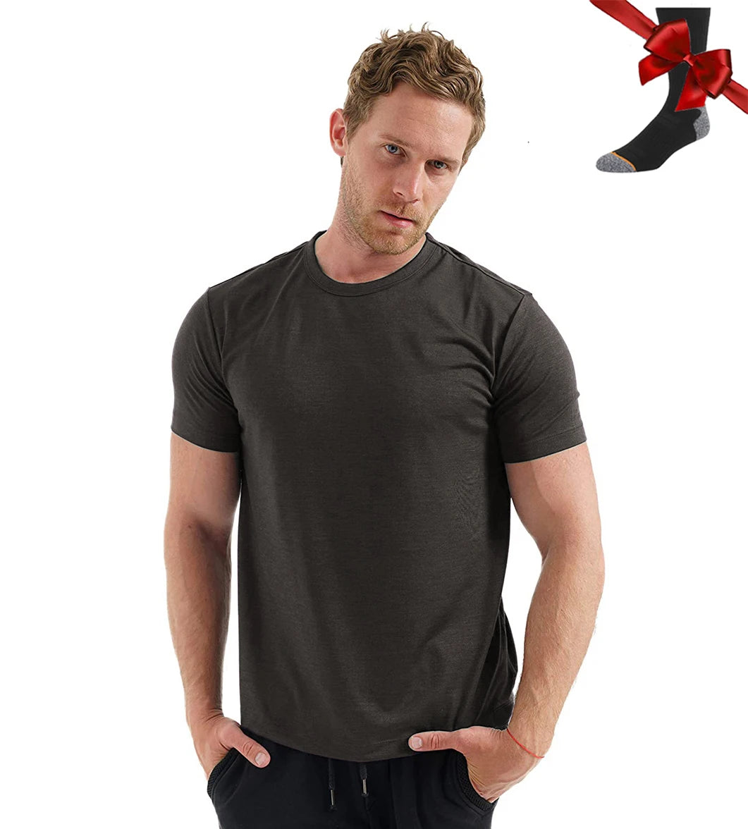 100% Superfine Merino Wool T Shirt Mens Base Layer Shirt Merino Wool Wicking Breathable Quick Dry Anti-Odor +Merino Wool Socks