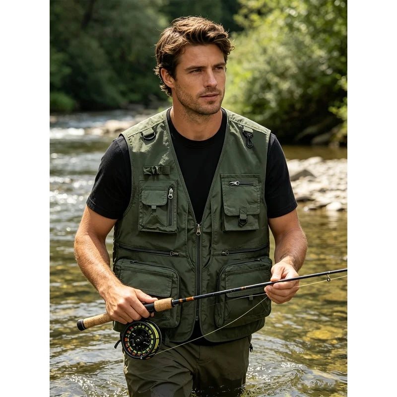 Men's Work Vest With Multiple Pockets Design Men's Basketball Suit Sleeveless Vest Outdoor Fishing Work Clothes Men's Top For Me