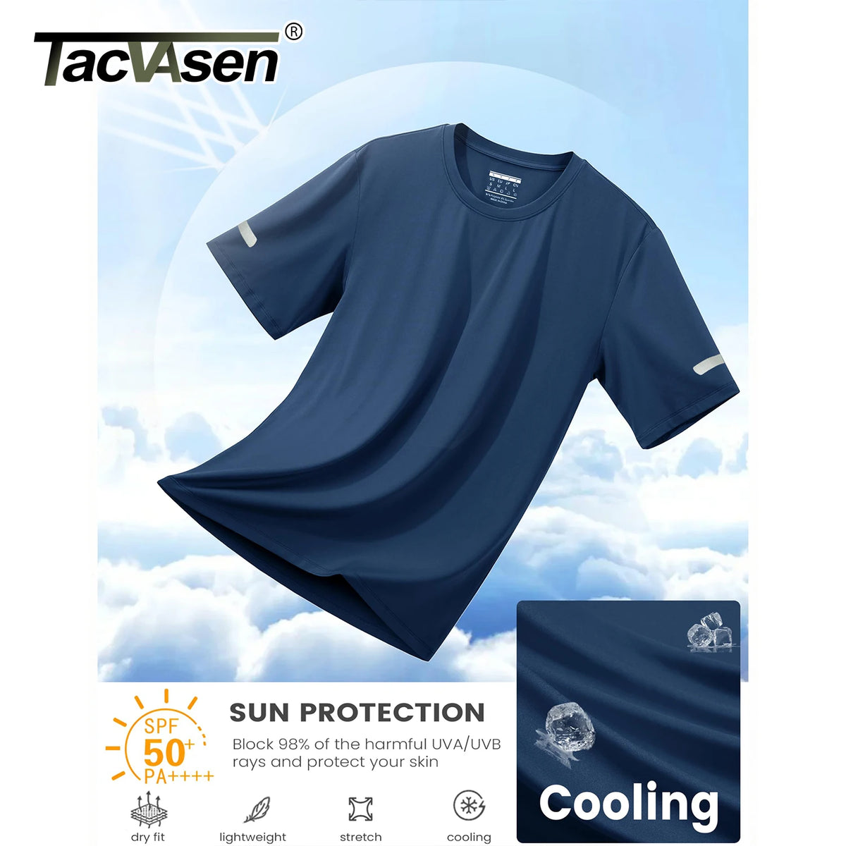 TACVASEN Wokrout Shirts Dry Fit Mens UPF 50+ Sun Protection T-Shirt Reflective Moisture Wicking Gym Shirts Casual Running Tops