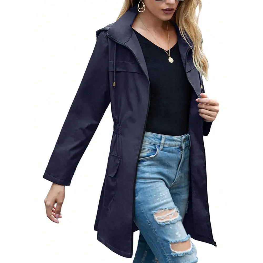 Women Light Rain Jacket Waterproof Active Outdoor Trench Raincoat With Hood Ladies Lightweight Windproof Windbreaker