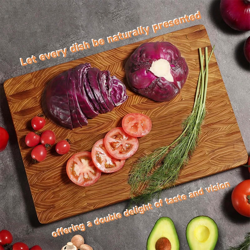 Teak Wood End Grain Cutting Boards for Kitchen, Large Wood Chopping Board with Hidden Handles, Wooden Charcuterie Board for Meat