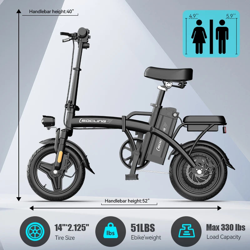 500W G11 Electric Bicycles Ebike E-Bike For Adults, 3-Riding Modes, 14' Foldable Ebike, With Charger And Battery, MAX Speed 19.9 MPH, Rear Disc Brakes, With A Basket And Lock, Durable And Lightweight Frame, All-Terrain Foldab