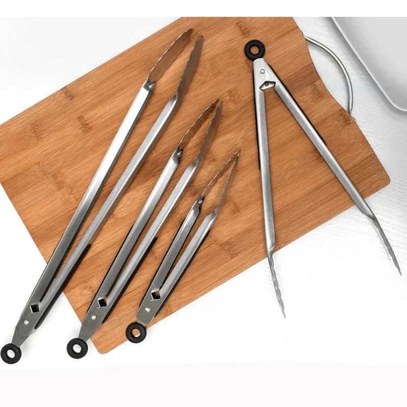 1Pcs BBQ Grill Tongs Salad Steak Spaghetti Candy Charcoal Meat Stainless Steel Camping Barbecue Kitchen Frying Food Clips Clamp