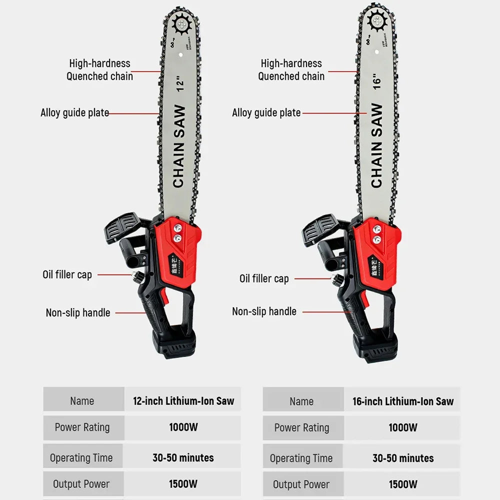 16 Inch 12 inch Powerful Electric Chainsaw for Wood Cutting Safety Lock Cordless Electric Chainsaw Tree Cutting Saw Logging Saw