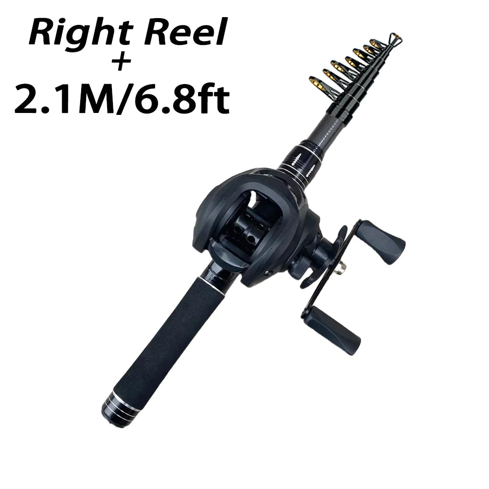 Mini Shrink 31cm Portable Fishing Rod Kit 1.5-2.1M Telescopic Carbon Trave Pole High Speed 7.2:1 Baitcasting Reel Carp Fishing