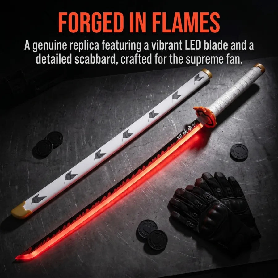 40inch Luminous Kyoujurou Katana Kimetsu No Yaiba Anime Demon Slayer Cosplay Prop Light Sword Real Size Japanese Katana Toy Gift
