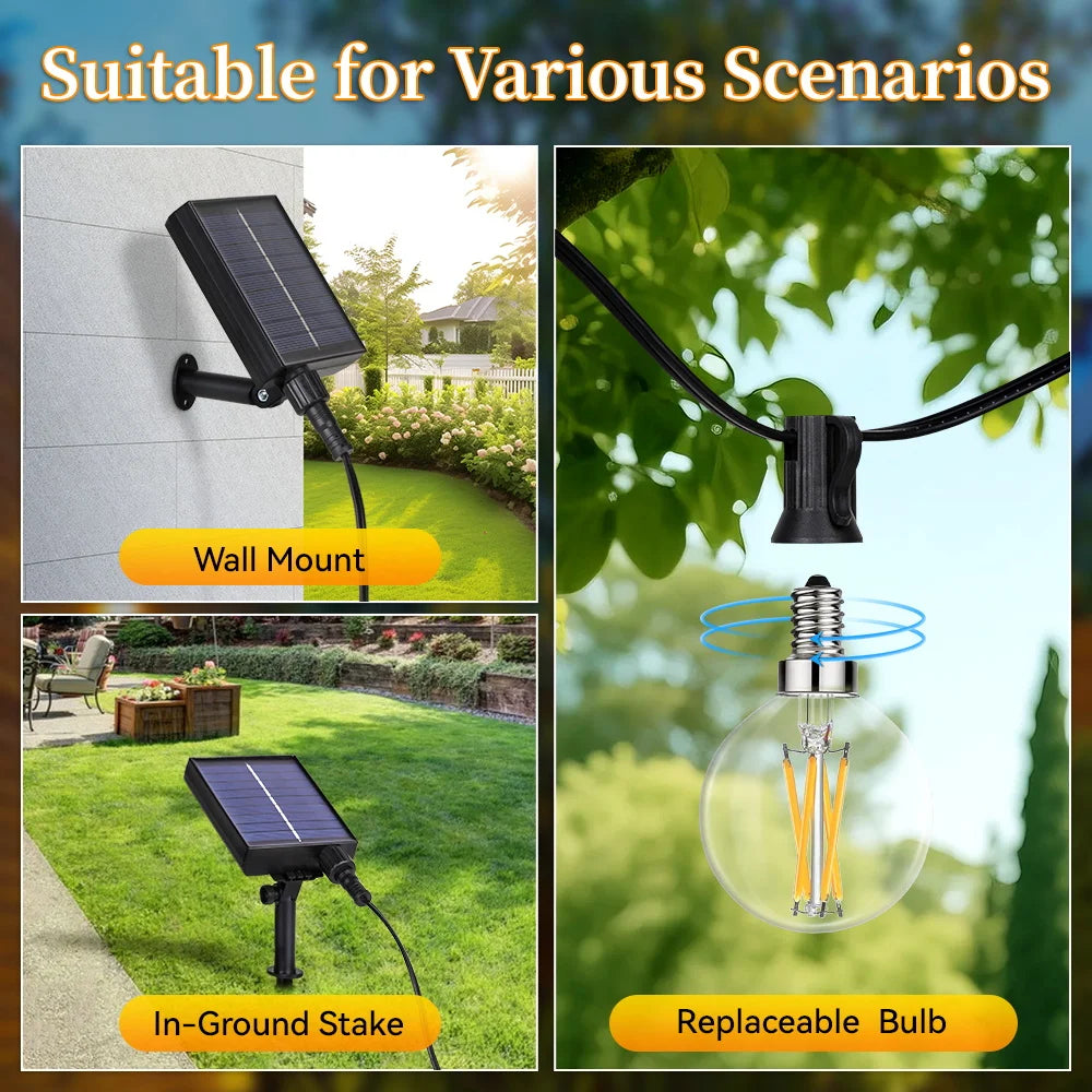 LED Solar String Lights For Garden Outdoor Solar Waterproof Fairy Lights Edison Retro Style Christmas Party String Lights Decor