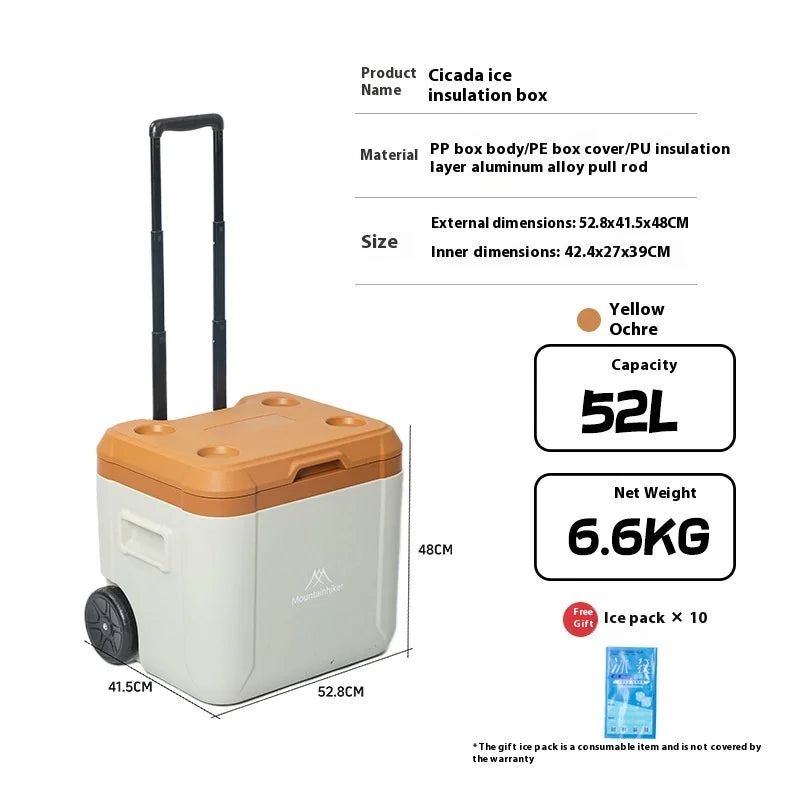 MOUNTAINHIKER 30L 52L Outdoor Refrigerator Fresh with Trolley Wheels Incubator Portable Warm Box BBQ Car Pulley Car Storage Box