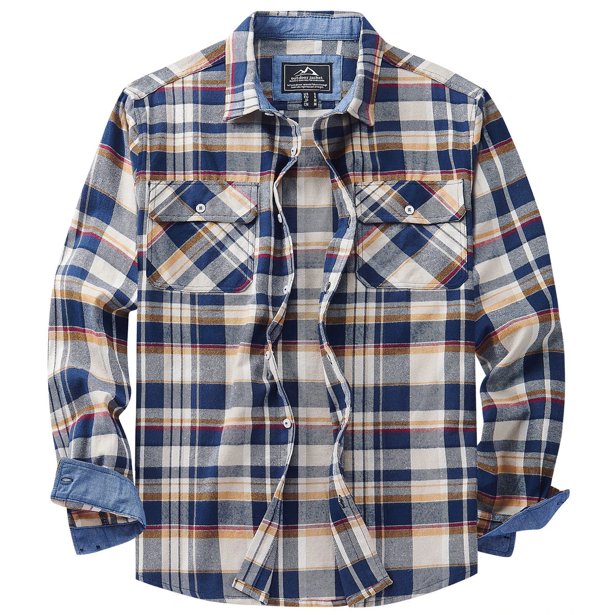 MAGCOMSEN Autumn Windproof Men's Flannel Shirt Warm Long Sleeve Casual Plaid Shirts with Two Chest Pockets