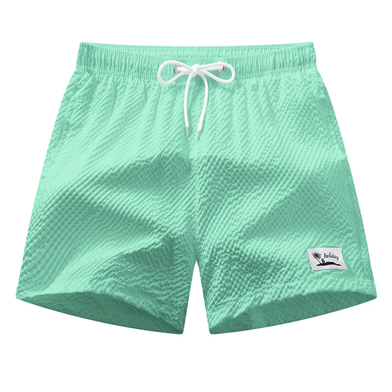 Men's Seersucker Beach Shorts with Mesh Liner Summer Casual Board Shorts with Pockets Quick Dry Swimwear Swimsuit Swim Trunks