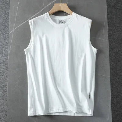 Summer New American Sleeveless O-neck Solid Color T-shirt Men's Fashion 100% Cotton Washed Casual Sports Fitness Basketball Vest