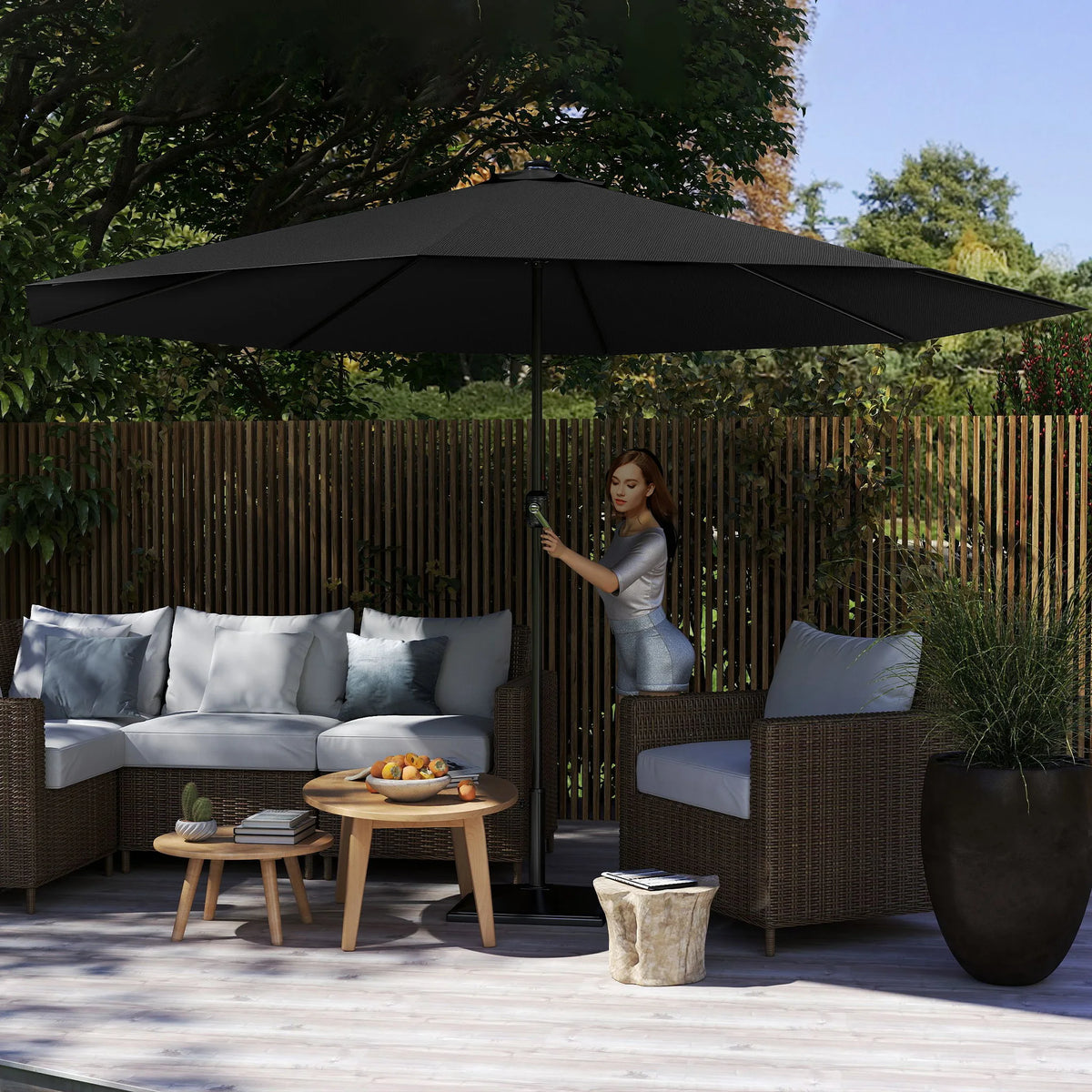 Ø350cm Polyester Parasol, Crank Umbrella Patio Umbrella, Balcony Umbrella UV 50+ Protection, Outdoor Sun Protection for Balcony, Patio & Garden