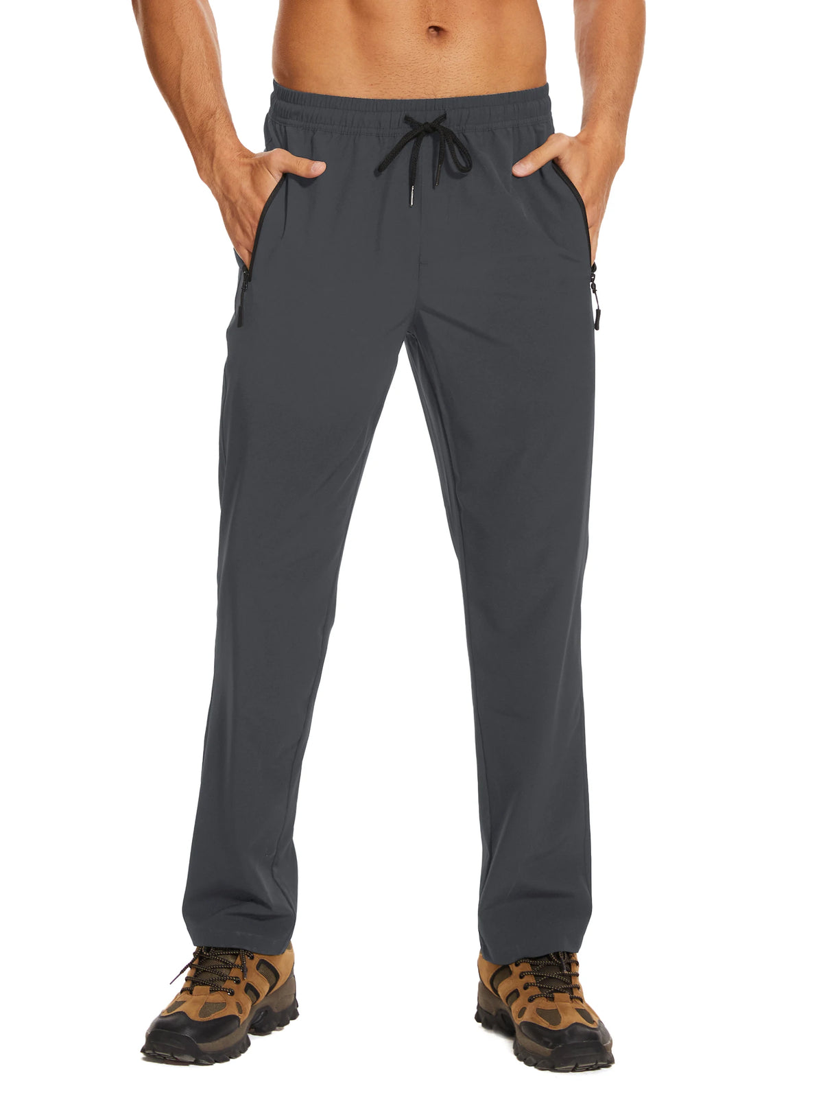 TACVASEN Summer Quick Dry Pants Mens Zip Pockets Elastic Waist Pants Hiking Jogging Running Pants Fashion Gym Fitness Trouser