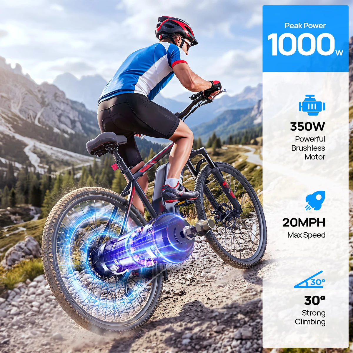 QNUT Victor3.0 Mountain Electric Bicycle 1000W Peak Motor 36V 10.4AH Electric Bike 26' Tire All-Terrain Ebike Urban Off-Road Commuter Adult E-Bike
