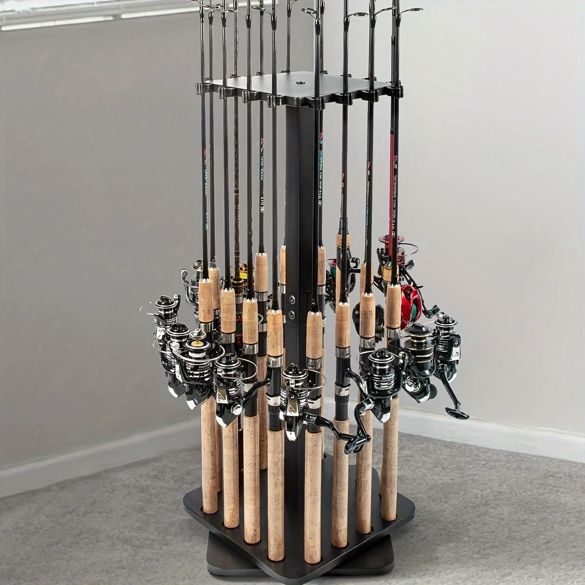 Fishing Rod Holders for Garage 360 Degree Rotating Fishing Pole Rack, Floor Stand Holds up to 16 Rods