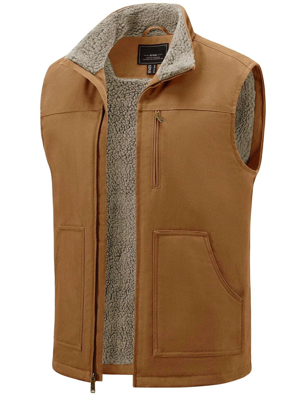 TACVASEN Mens Cotton Work Utility Winter Vest Canvas Waterproof Heavy Duty Coats Sherpa Fleece Sleeveless Jackets Windproof