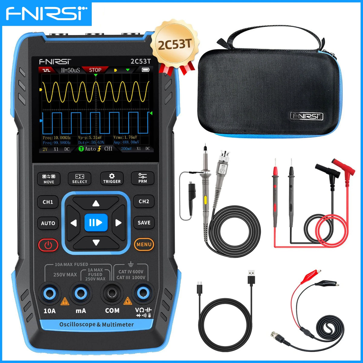 FNIRSI 2C23T 2C53T Upgrade 50MHz Handheld Digital Oscilloscope Multimeter Signal Generator  3 in 1 Dual Channel Automotive Tools