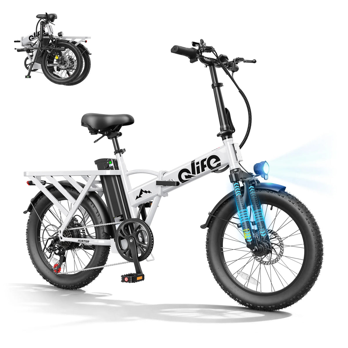 Qlife Hunter Electric Bike for Adults, 1200W Peak Motor 48V 13.5Ah Battery, 20"×3" Fat Tire Foldable Ebike, 28MPH 65Mi Long Range Electric Bicycle