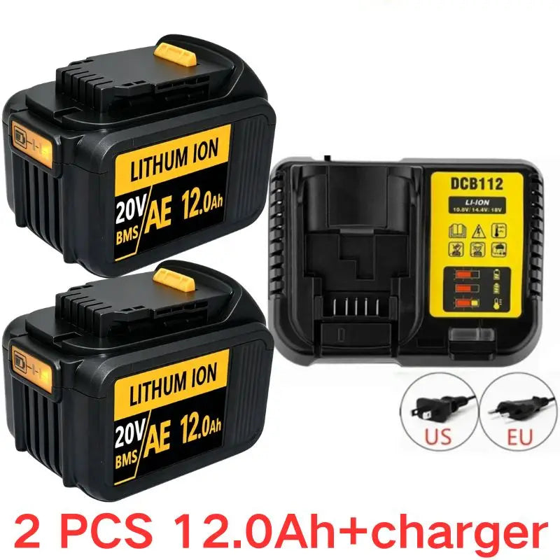 20V For DeWalt 12Ah/9Ah/8Ah/6Ah/3Ah Li-lon Battery Replacement DCB\DCD\DCF\DCG series Power Tools+charger+electric drill