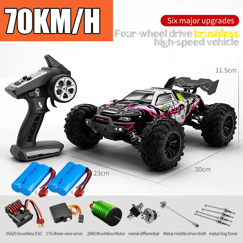 Rc Car Off Road 4x4 High Speed 75KM/H Remote Control Car With LED Headlight Brushless 4WD 1/16 Monster Truck Toys For Boys Gift