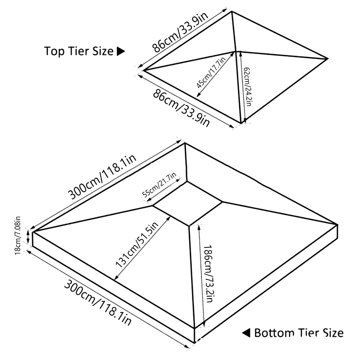 3x3M Garden Gazebo Tent Cover Canopy Replacement Top Canopy Cover 2 Tier Outdoor Patio Garden Tent Roof Top for Patio Sunshade
