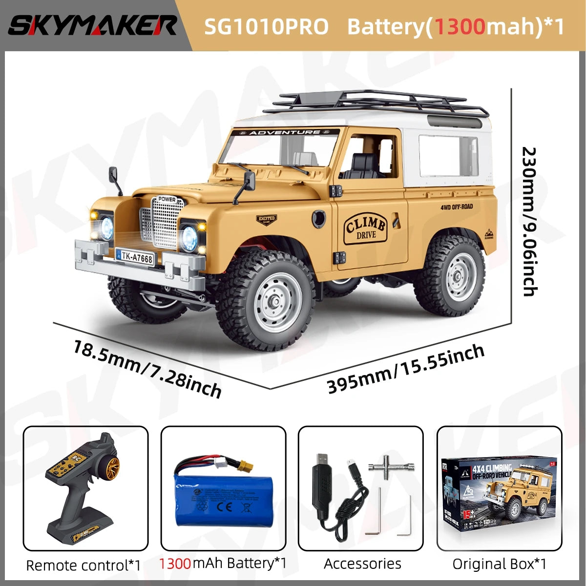 1:10 Scale RC Truck 15km/h 2.4G with LED Light 4WD Off-Road Climbing Car Model Toy for Boys Gift