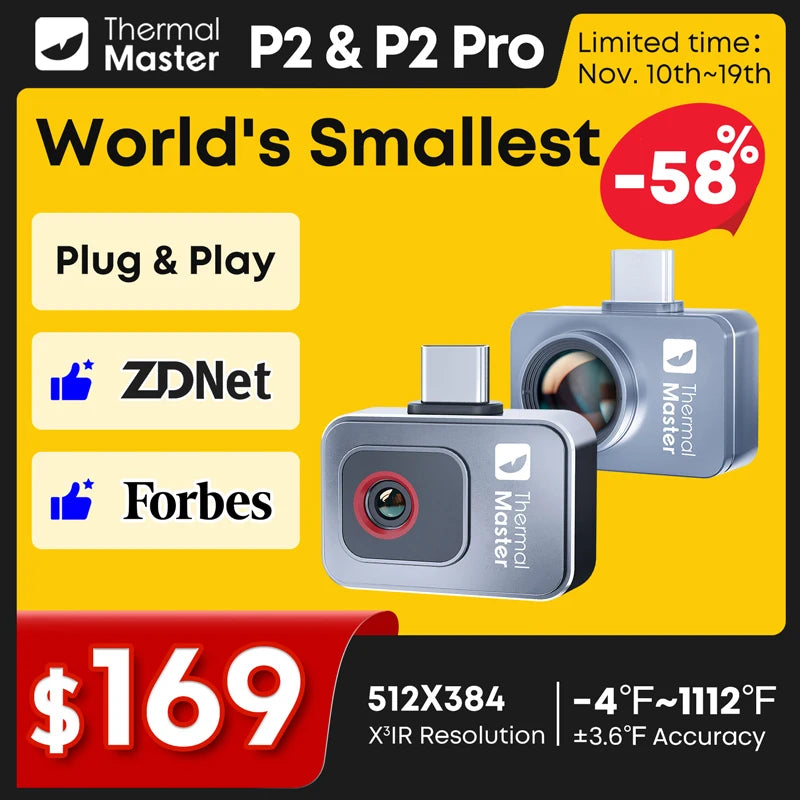 P2//P2Pro Thermal Imager 15X Zoom Infrared Thermal Maging Camera for Phone PCB HVAC Check and Repair Gadget