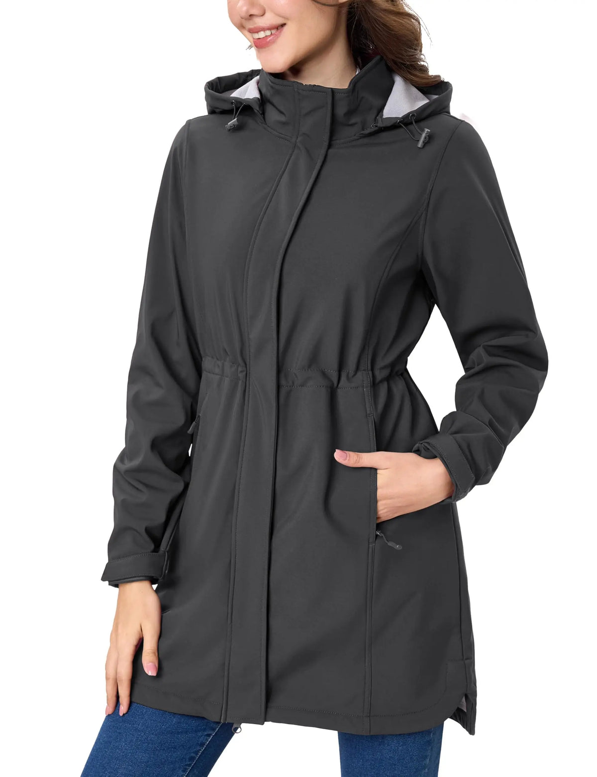 TACVASEN Womens Warm Fleece Lined Softshell Jackets Winter Long Jackets Windproof Hooded Rain Coat Outdoor Windbreaker Parka