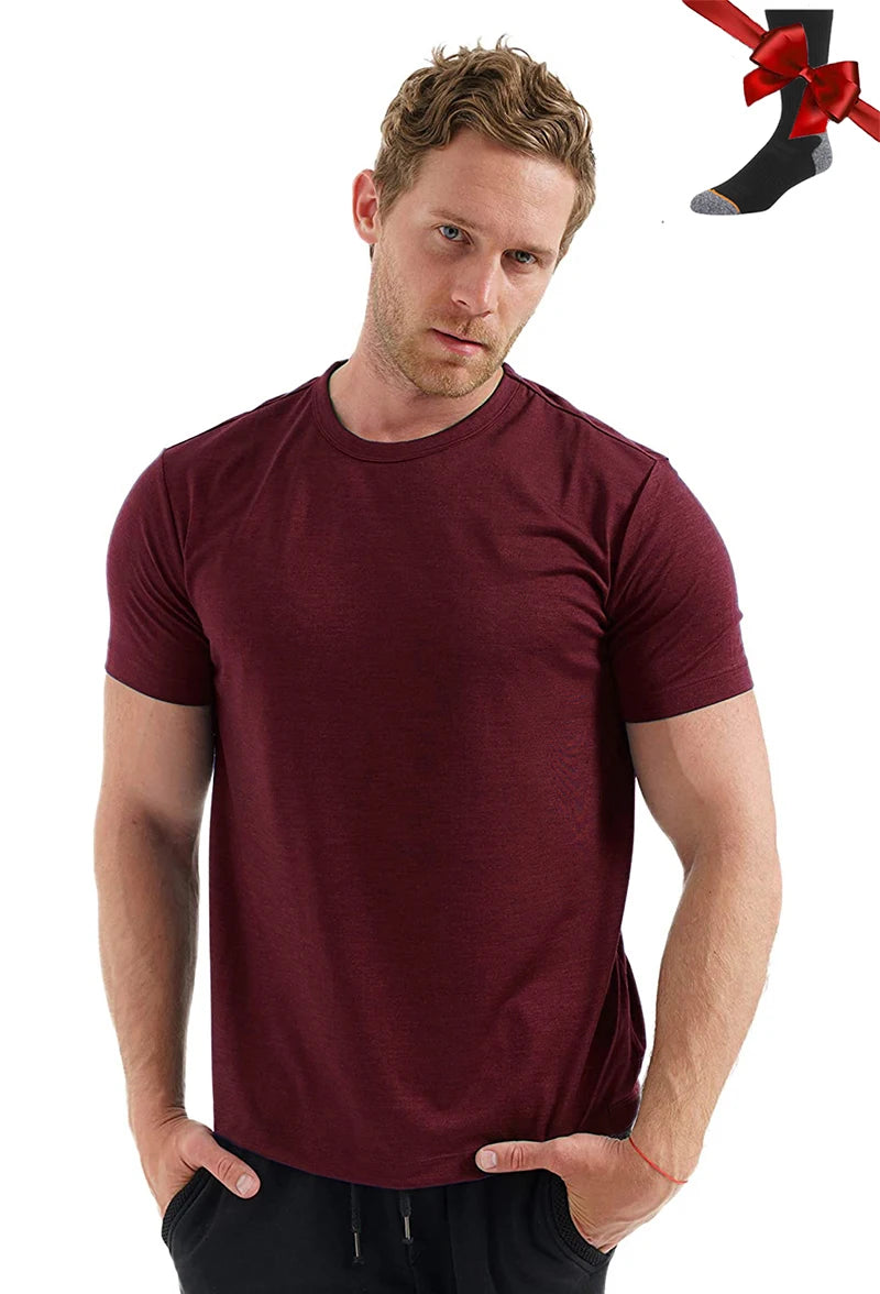 100% Superfine Merino Wool T Shirt Mens Base Layer Shirt Merino Wool Wicking Breathable Quick Dry Anti-Odor +Merino Wool Socks