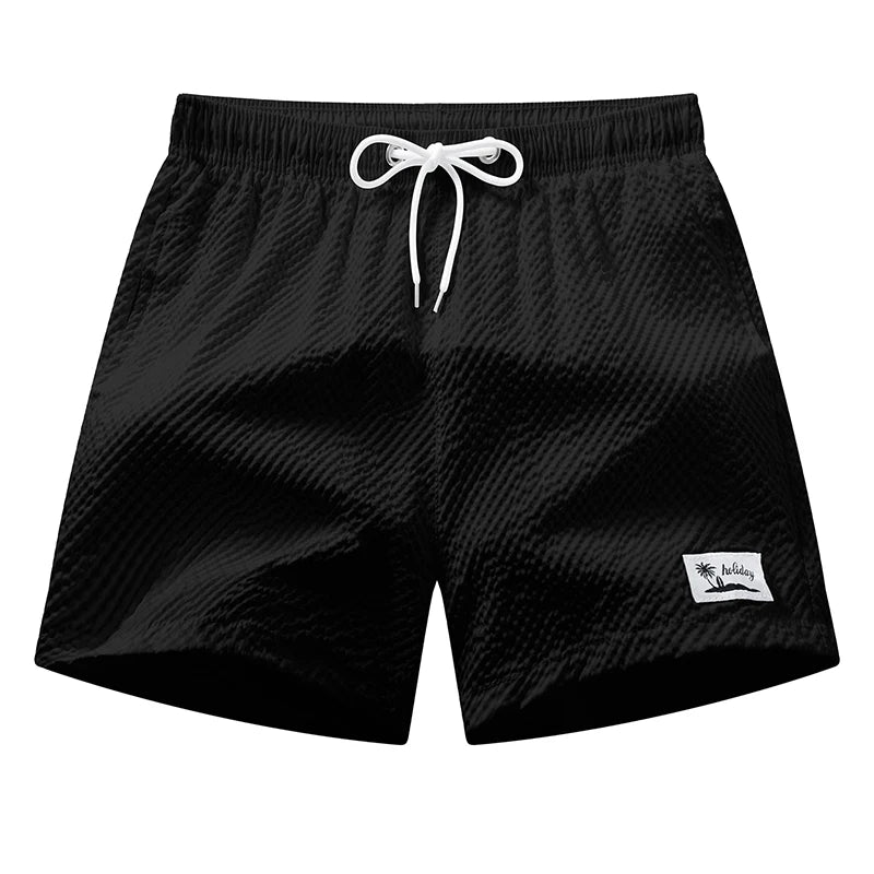 Men's Seersucker Beach Shorts with Mesh Liner Summer Casual Board Shorts with Pockets Quick Dry Swimwear Swimsuit Swim Trunks
