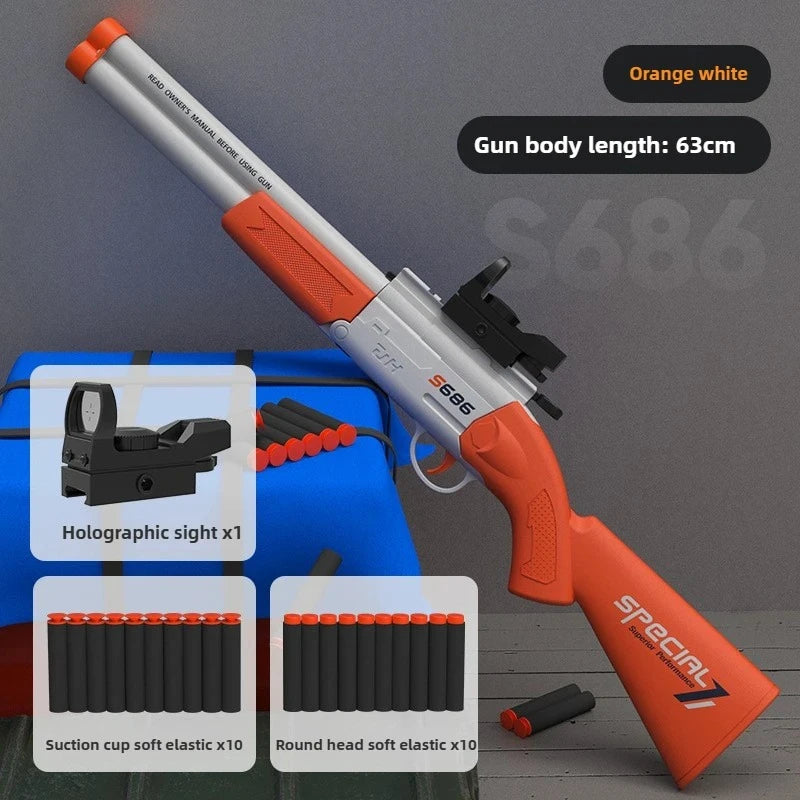 Double Barreled Airsoft Rifle S686 Toy Gun with Dual Soft Bullets for Outdoor Sports Games Gift for Kids