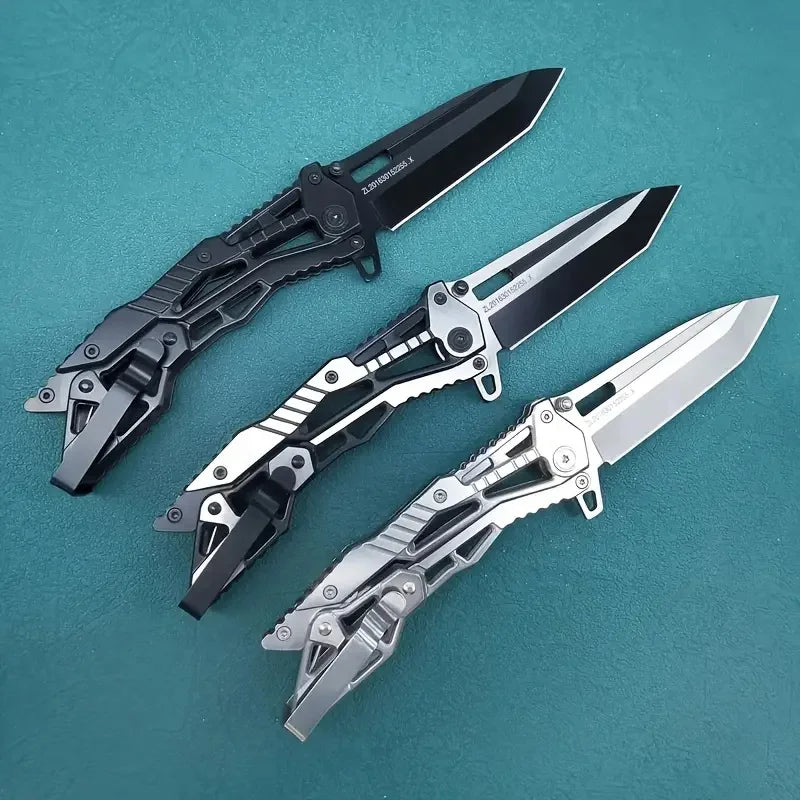 1pc Multifunctional Mechanical Knife Wilderness Survival Knife Outdoor Camping Tool Full Stainless Steel Folding Knife
