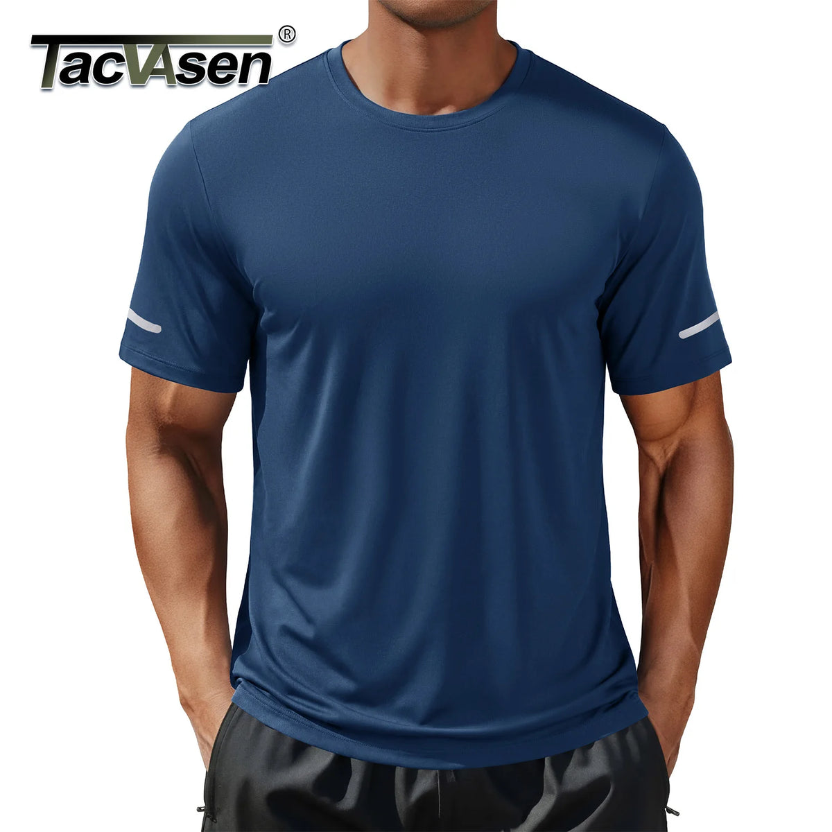 TACVASEN Wokrout Shirts Dry Fit Mens UPF 50+ Sun Protection T-Shirt Reflective Moisture Wicking Gym Shirts Casual Running Tops