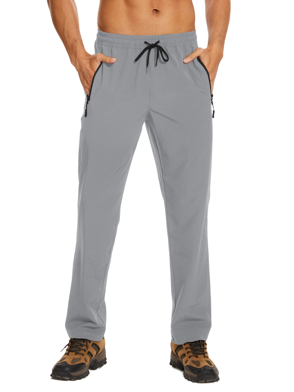TACVASEN Summer Quick Dry Pants Mens Zip Pockets Elastic Waist Pants Hiking Jogging Running Pants Fashion Gym Fitness Trouser