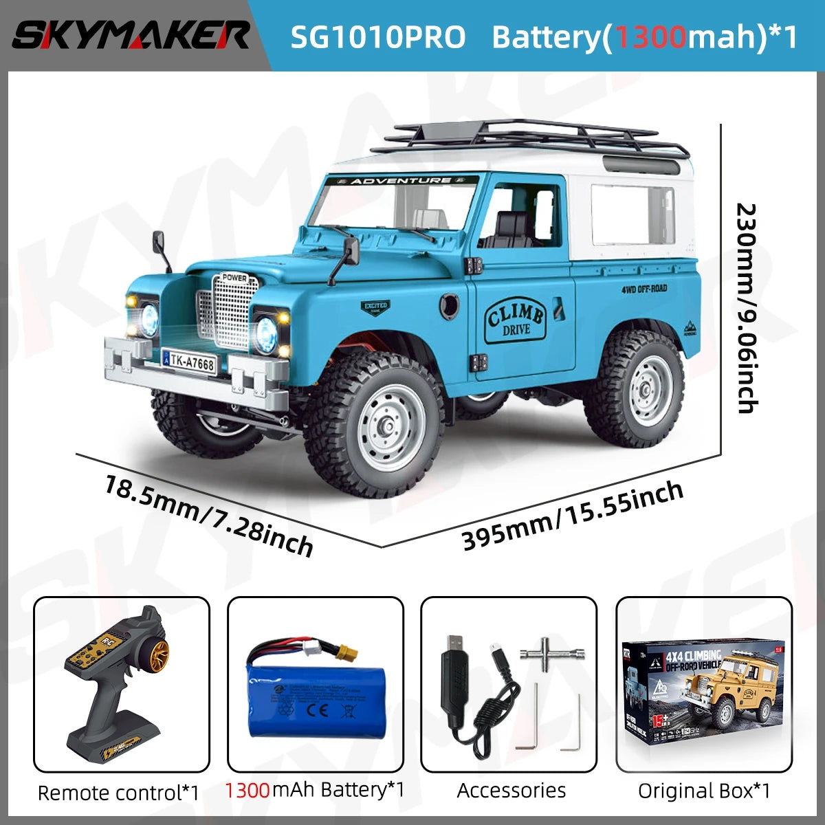 1:10 Scale RC Truck 15km/h 2.4G with LED Light 4WD Off-Road Climbing Car Model Toy for Boys Gift