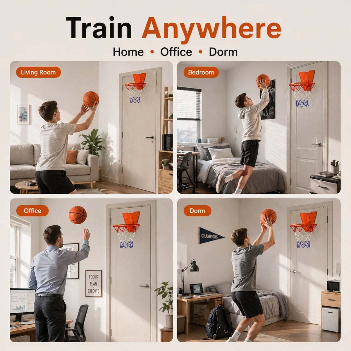 Silent Basketball Hoop Set, Indoor Foam Basketball with Mini Hoop, No Noise Training Ball for Home, Apartment & Kids Practice
