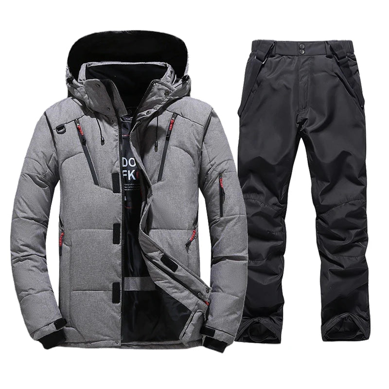 New Thermal Winter Skiing Down Jacket Ski Suit Men Snowboard Bibs Pants Warm Set Male Snowmobile Clothing For Wear Overalls